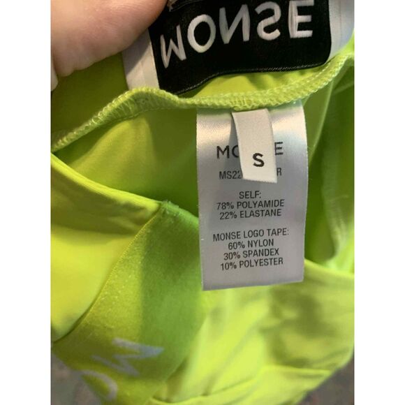 MONSE Lime Neon Green Logo Side Stripe Biker Shorts, size S - Picture 4 of 6